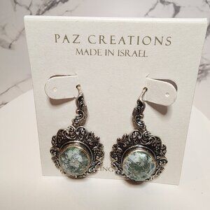 Paz Creations Sterling Silver Roman Glass Made in Israel Earrings